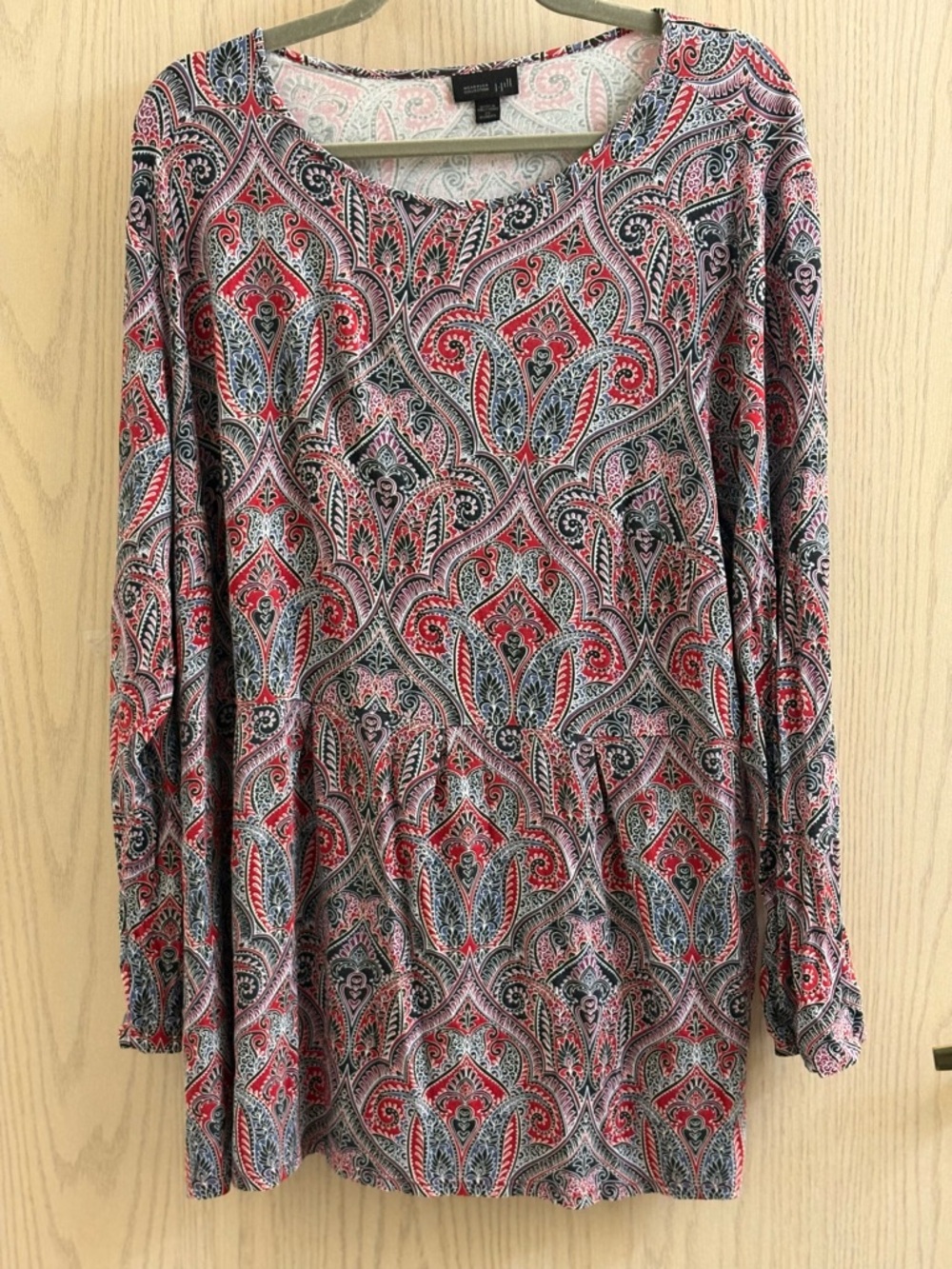 J. Jill Wherever Sleeve Paisley Print Top in Red, Black & White